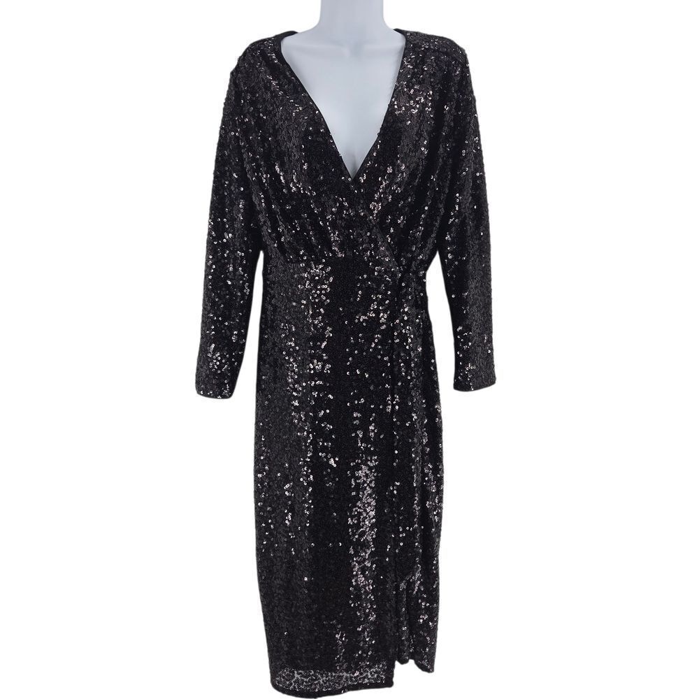 NTW H&M Black Sequin Wrap Dress